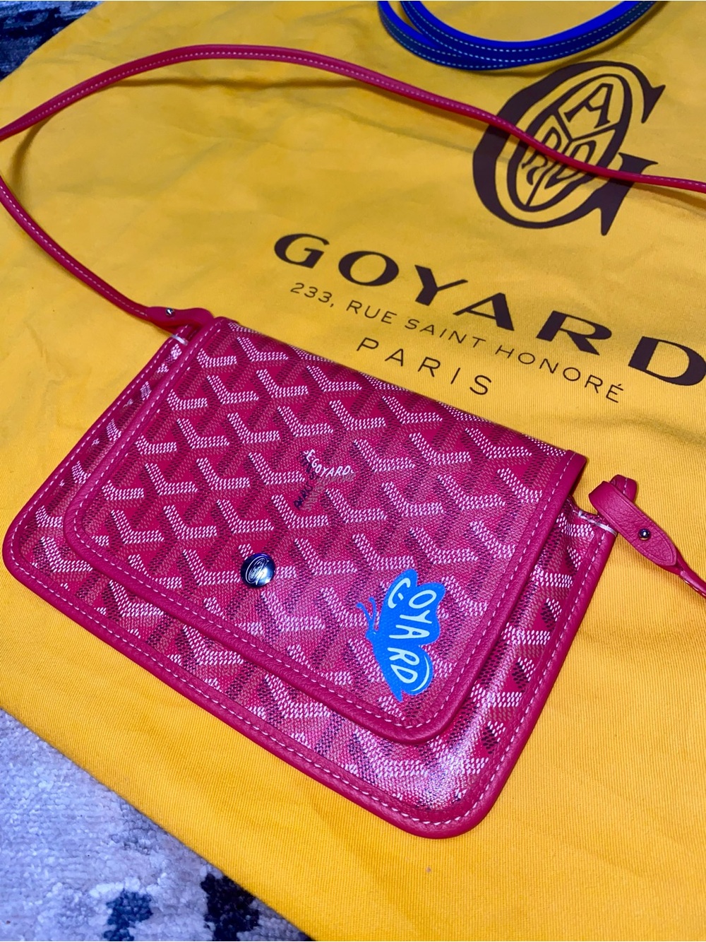 Goyard Plumet bag limited edition FUCHSIA PINK with painted butterfly